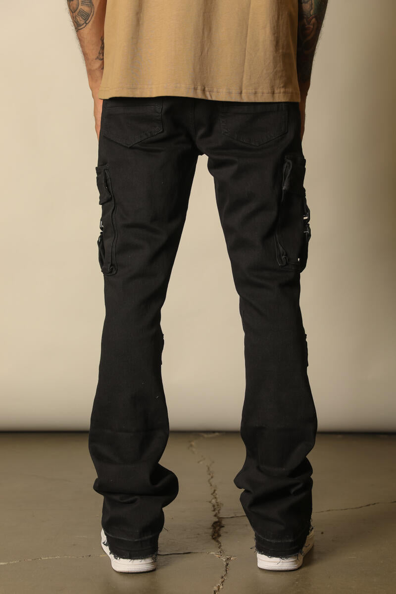 Black Cargo Stacked Pants 