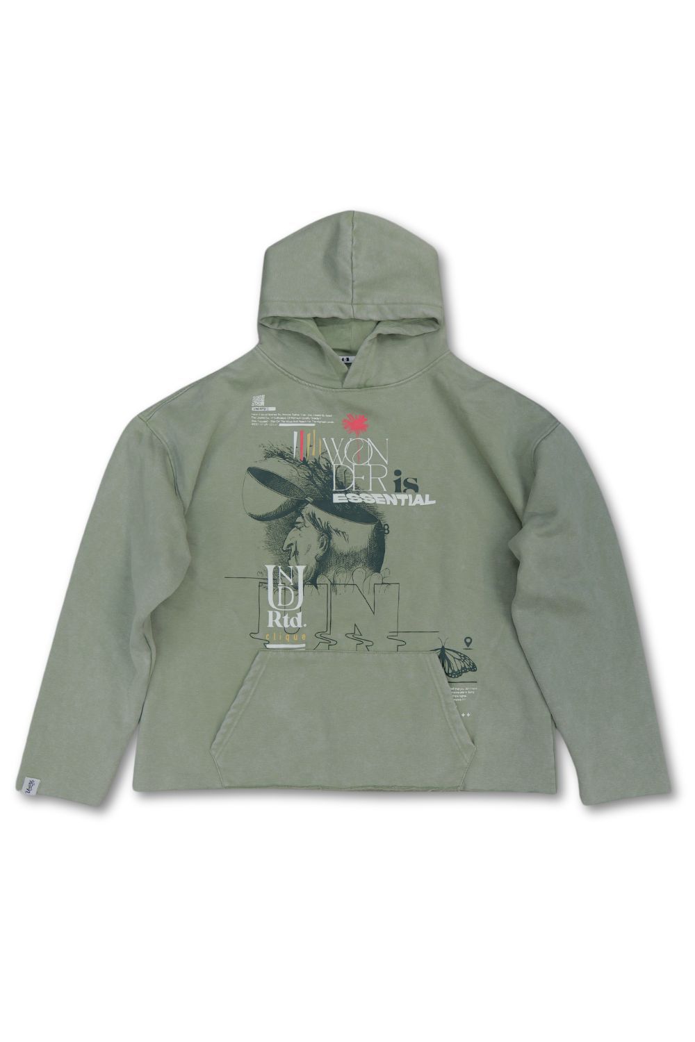 Clique Over Everyone Cropped Graphic Hoodie - Light Sage