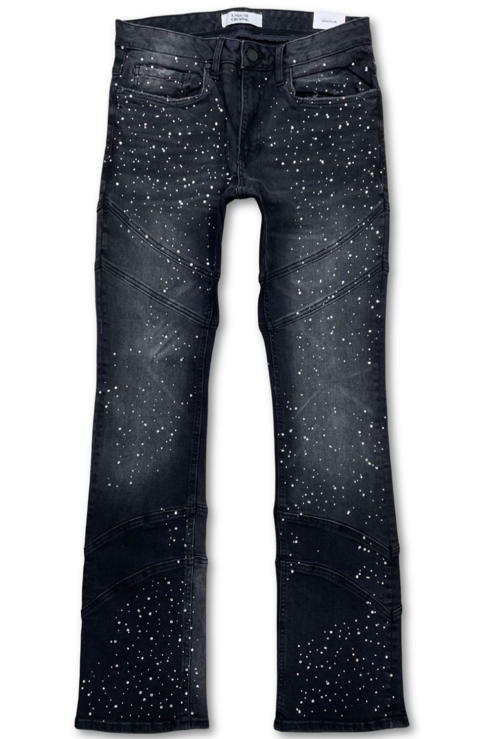 Liquid Crystal Rhinestone Stacked Jeans - Black Ice