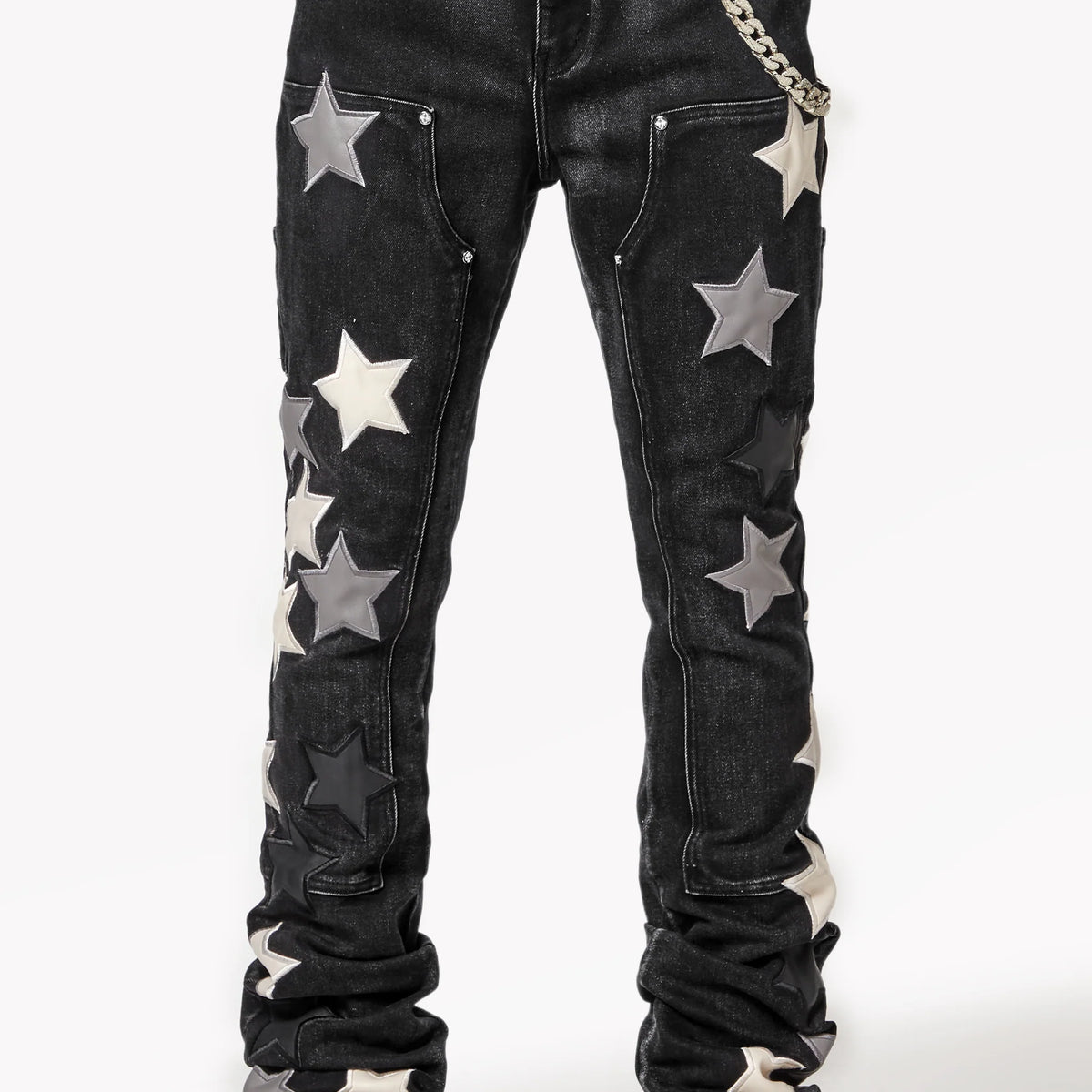 Guapi Obsidian Black Vintage Star Denim Stacked Jeans