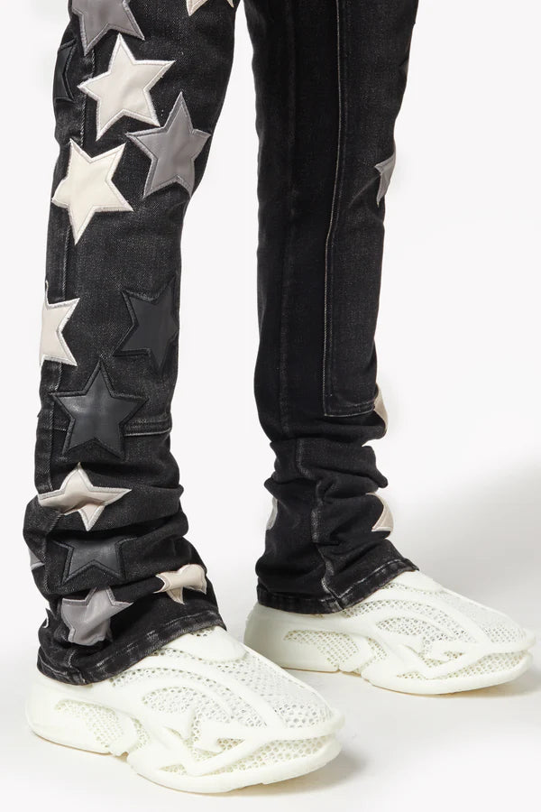 Guapi Obsidian Black Vintage Star Denim Stacked Jeans