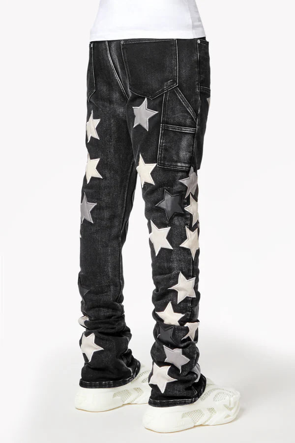 Guapi Obsidian Black Vintage Star Denim Stacked Jeans