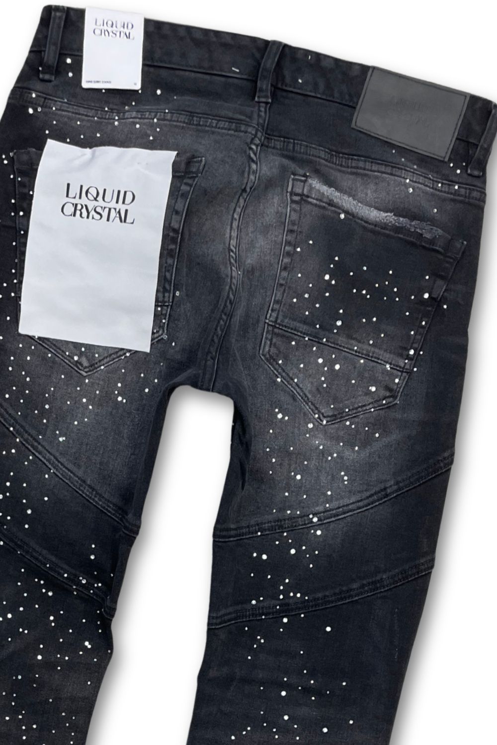 Liquid Crystal Rhinestone Stacked Jeans - Black Ice