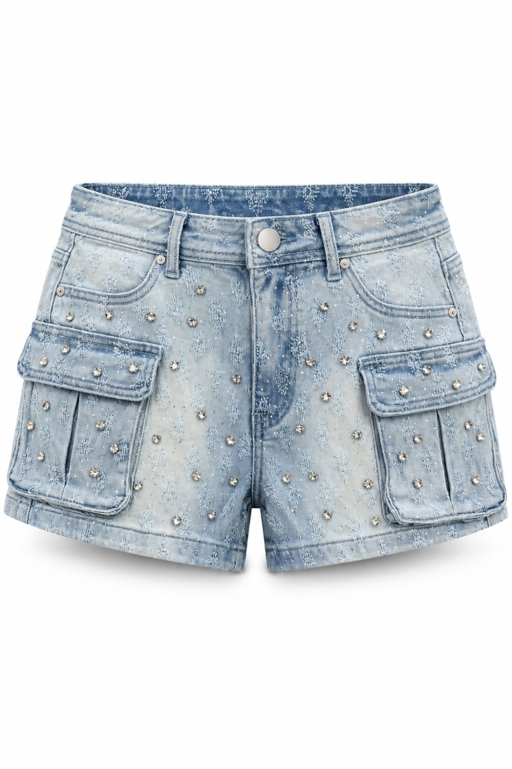 Women's Red Fox Embellished Rhinestone Jean Shorts - Ice Blue