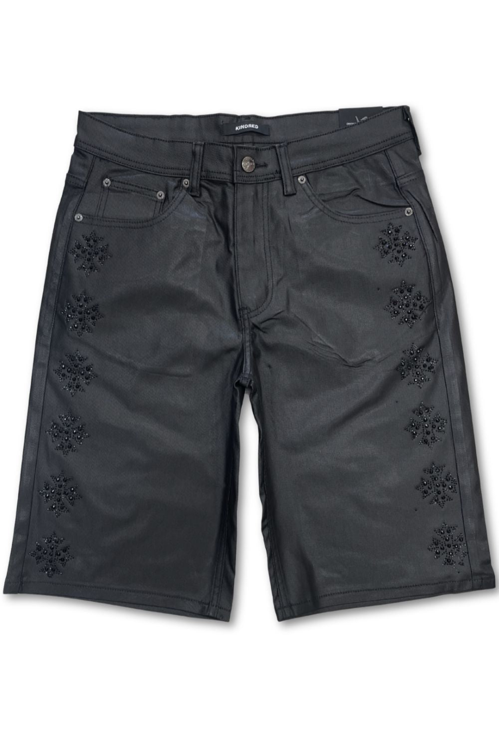 Kindred Rhinestone Waxed Jean Shorts