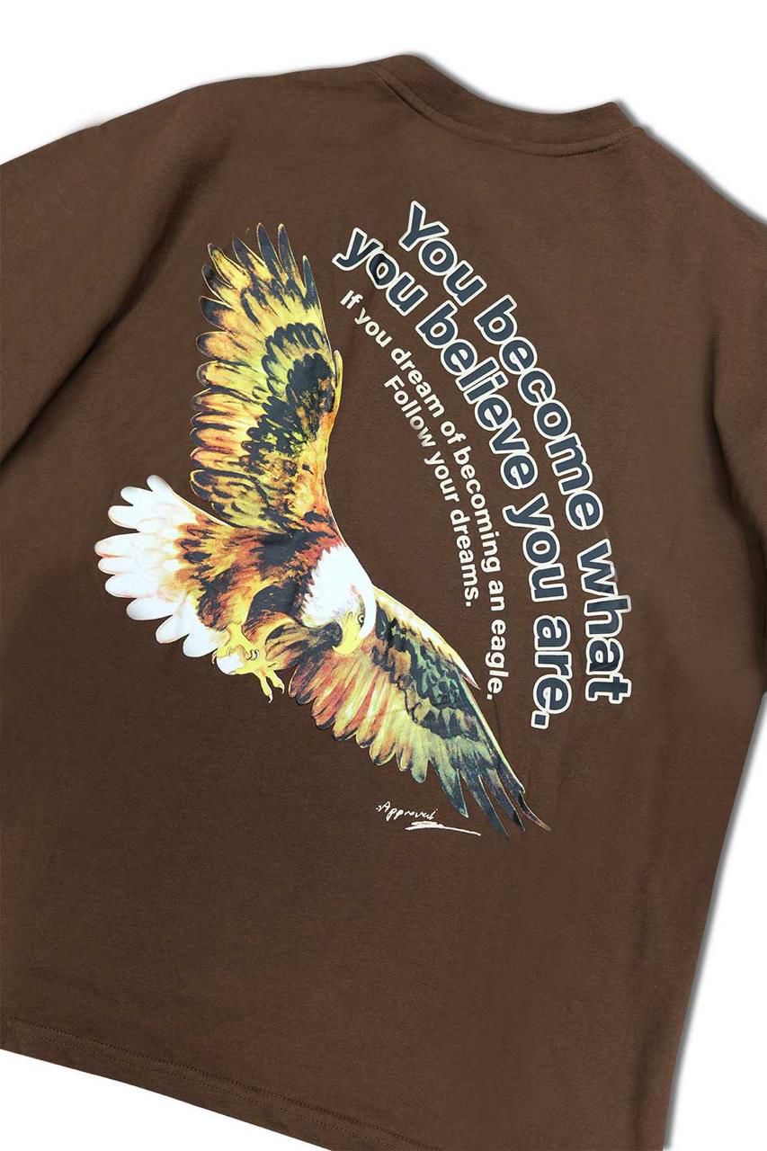 Human VS Eagle Graphic T - Shirt - Brown