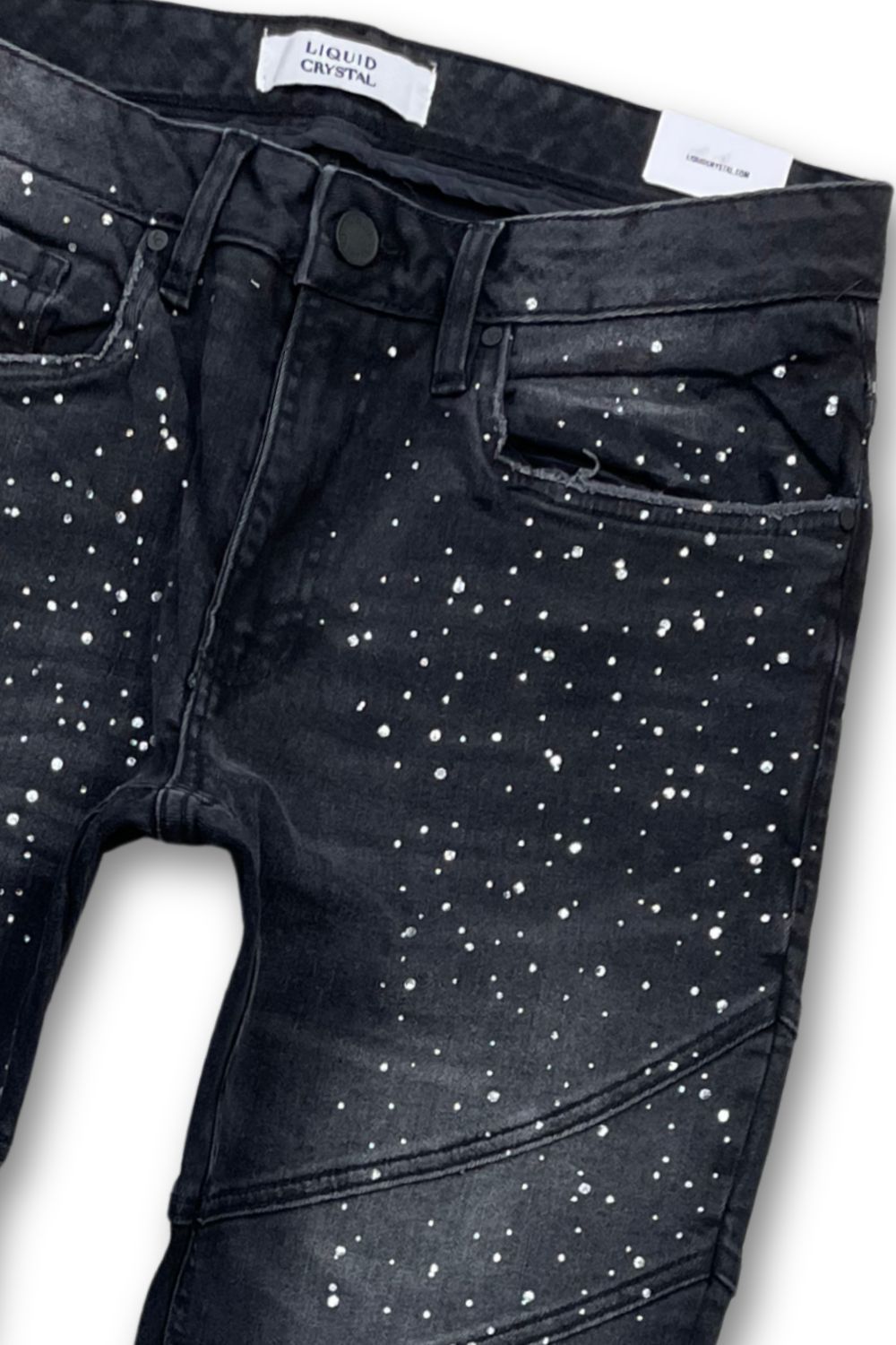 Liquid Crystal Rhinestone Stacked Jeans - Black Ice