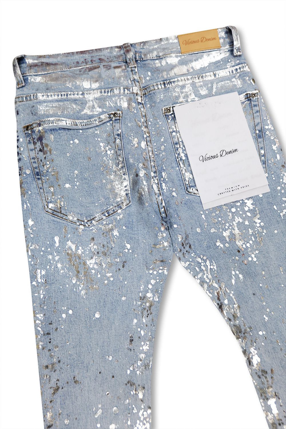 Vicious Denim -Silver Paint Splatter Stacked Jeans