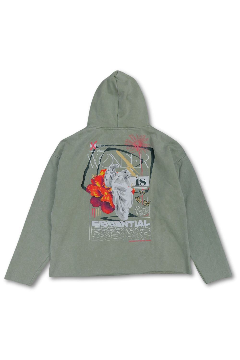 Clique Over Everyone Cropped Graphic Hoodie - Light Sage