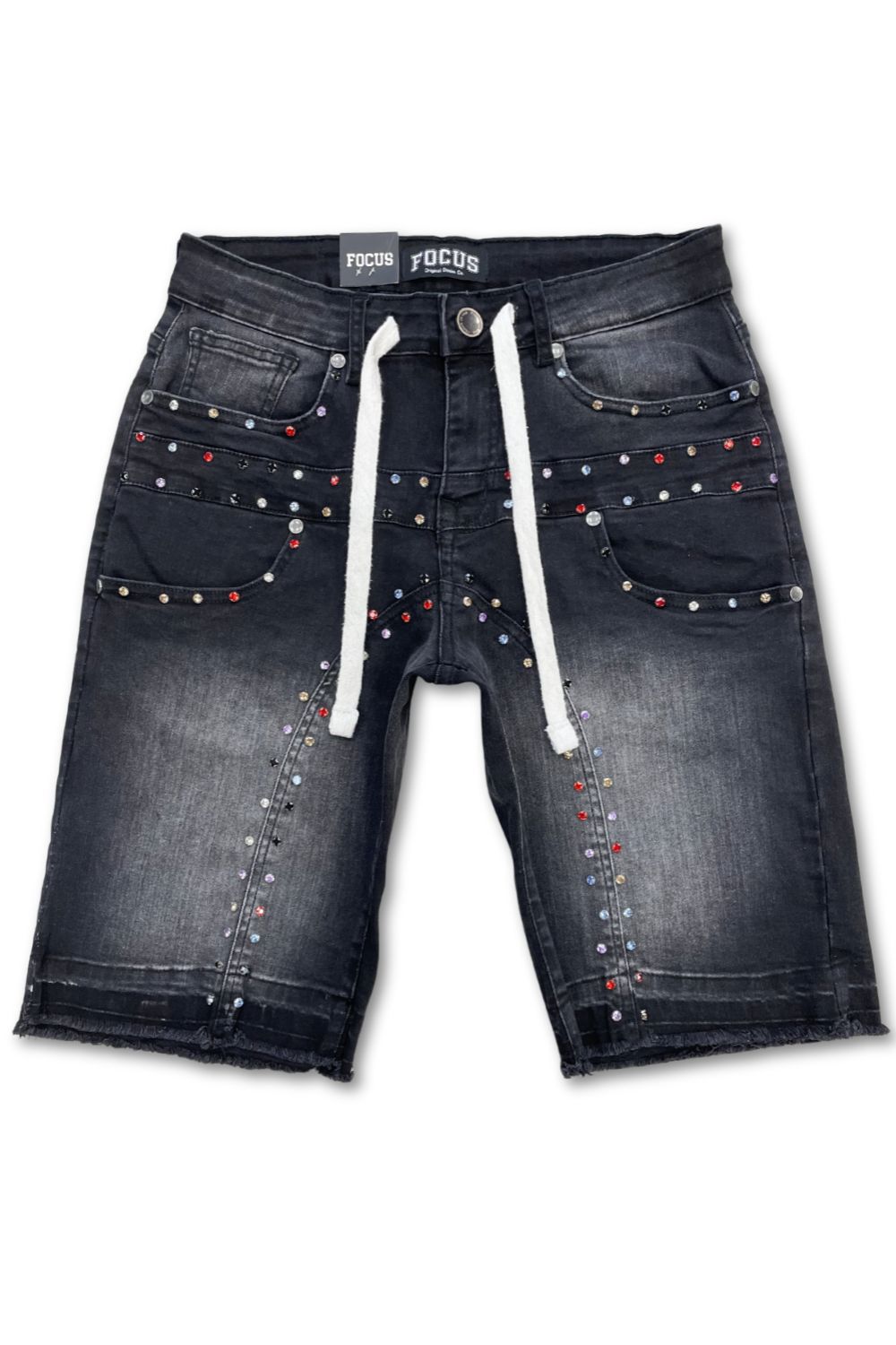 Focus Embellished Jean Shorts - Black