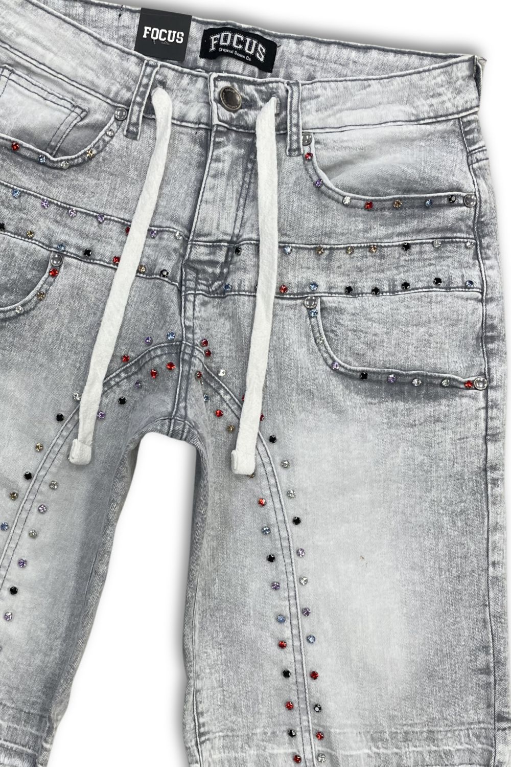 Focus Embellished Jean Shorts - Grey