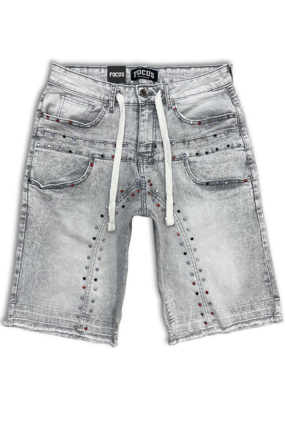 Focus Embellished Jean Shorts - Grey