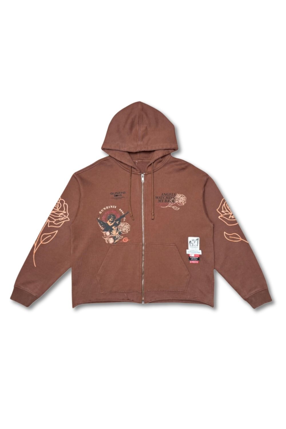 Gunzinii Angels Watching My Back Zip Up Hoodie-Brown