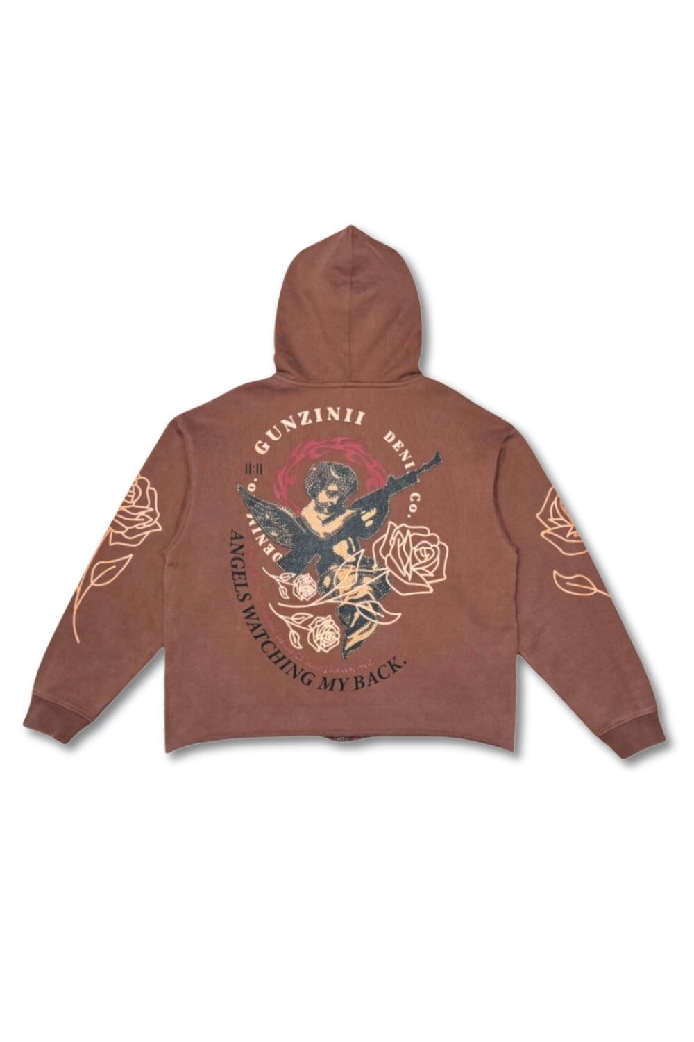 Gunzinii Angels Watching My Back Zip Up Hoodie-Brown