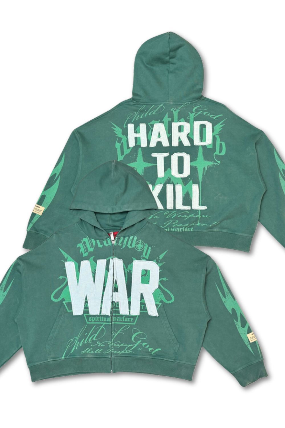 WrathBoy Oversize Crop Hard To Kill Hoodie -  Green