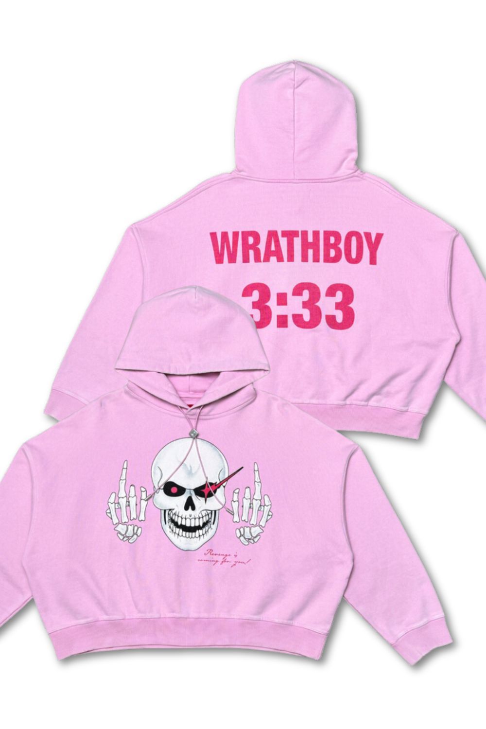 WrathBoy -Oversize Crop 3:33 Hoodie - Pink