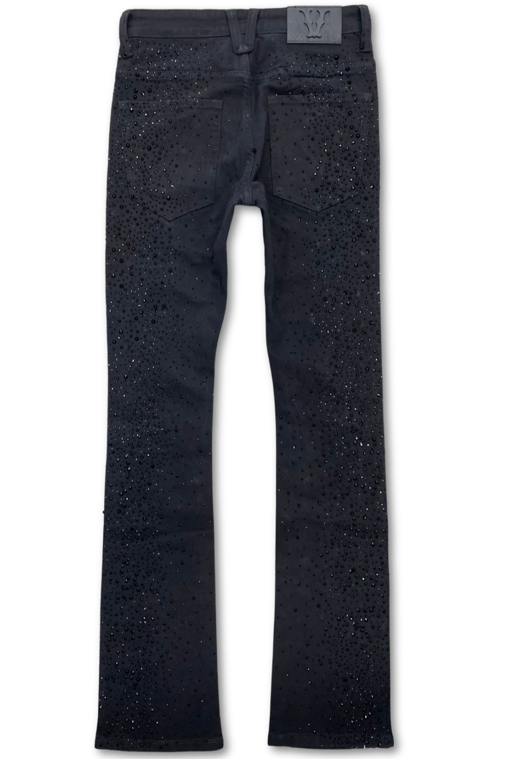 Vicious Denim Embellished Rhinestone Stacked Jeans - Black