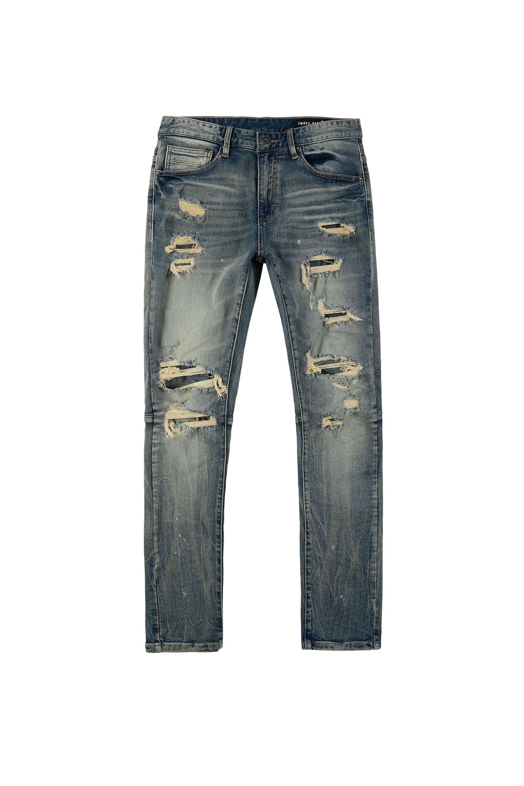 Smoke Rise Rip And Repaired Color Denim Jeans (Blue Opal)