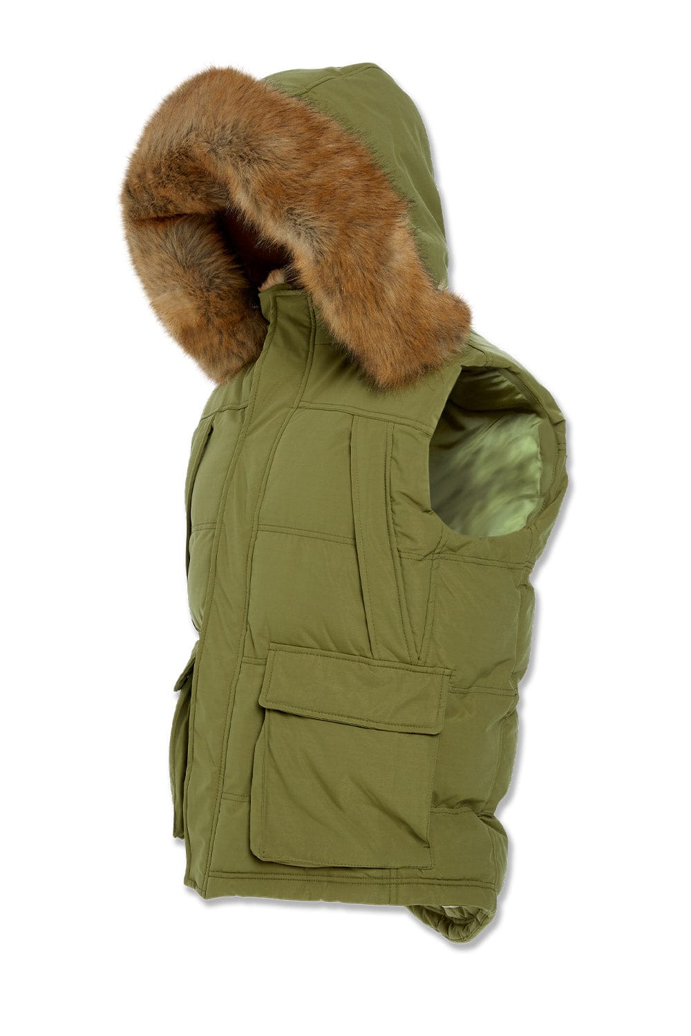 Jordan Craig Yukon Fur Lined Puffer Vest (Army Green)