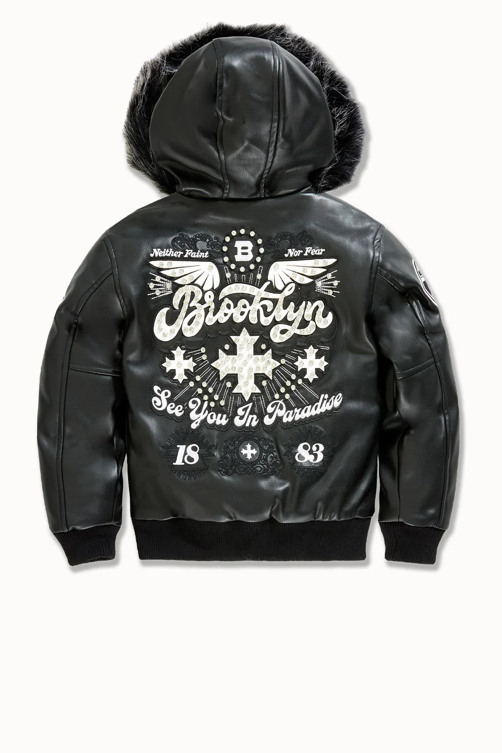 See You In Paradise-Kids Crooklyn Hooded Bomber Jacket -Black