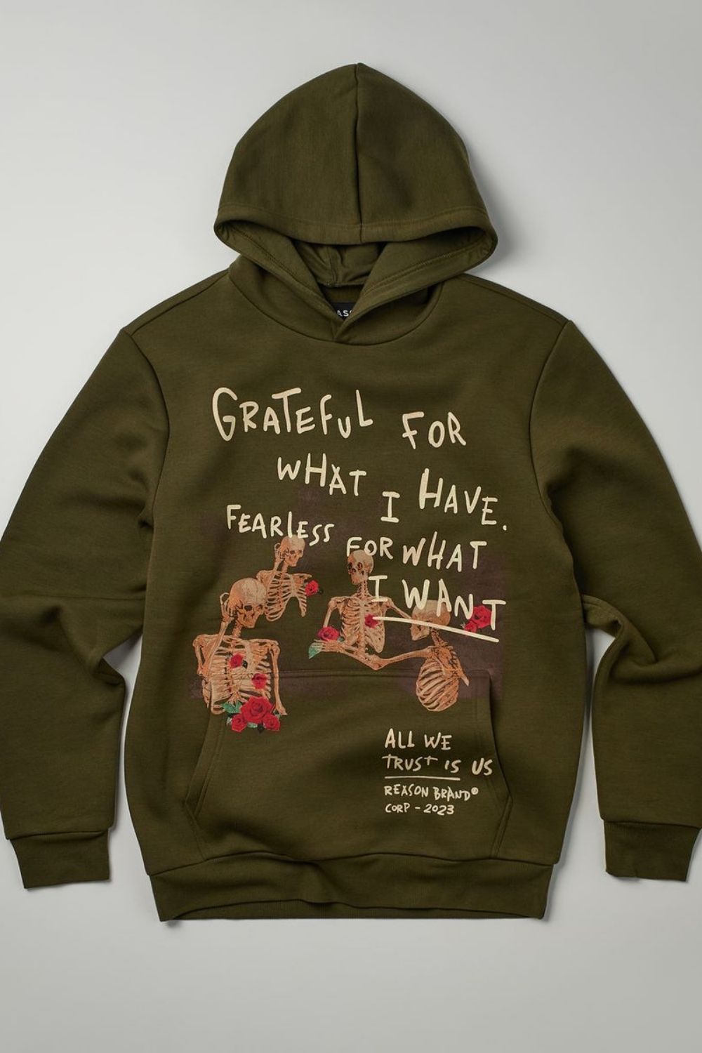 Grateful For What I Have Graphic Pullover Hoodie - Olive