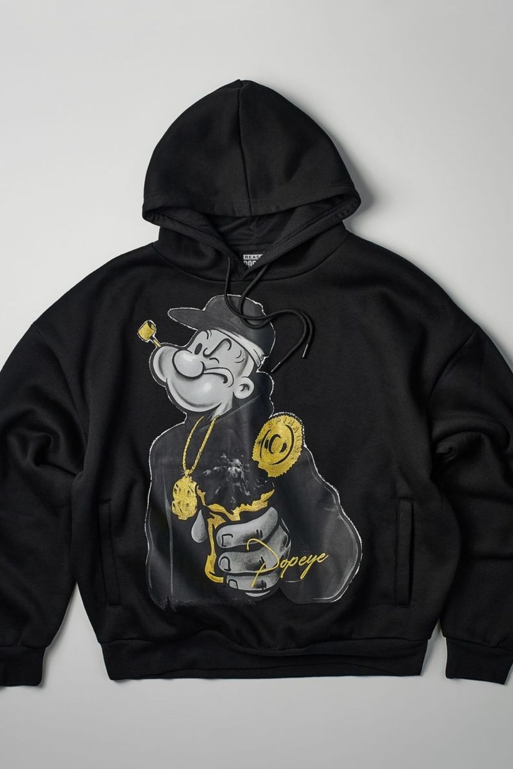 Popeye Graphic Pullover Hoodie - Black - Gold