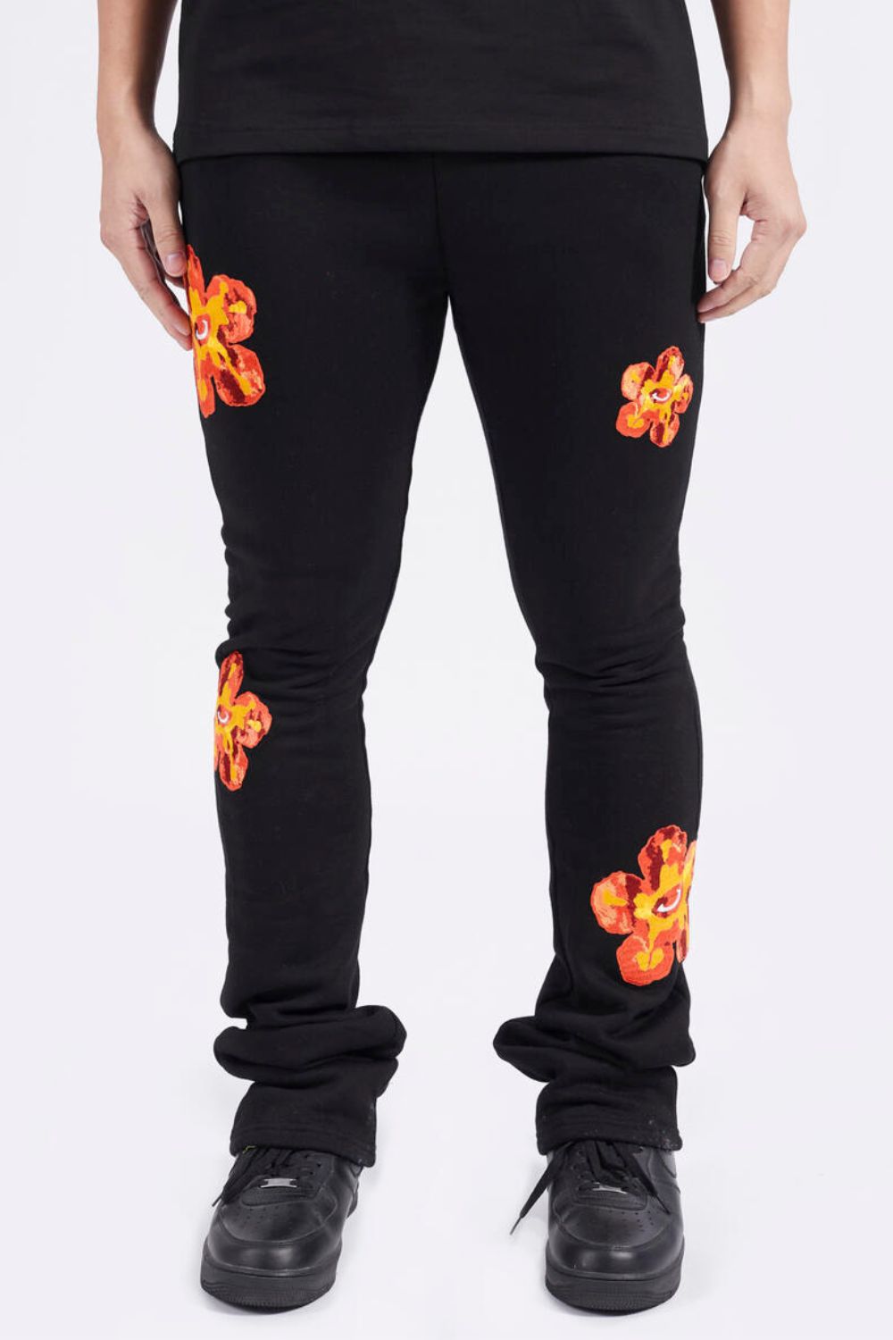 Roku Studio -Skeleton Flower Stacked Sweatpants - Black