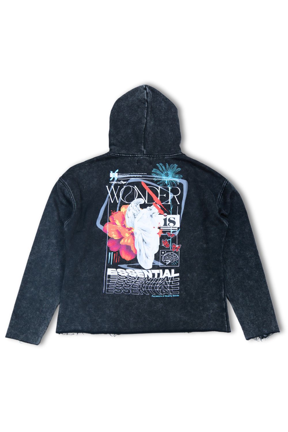 Wonder Is Essential Cropped Graphic Hoodie - Black