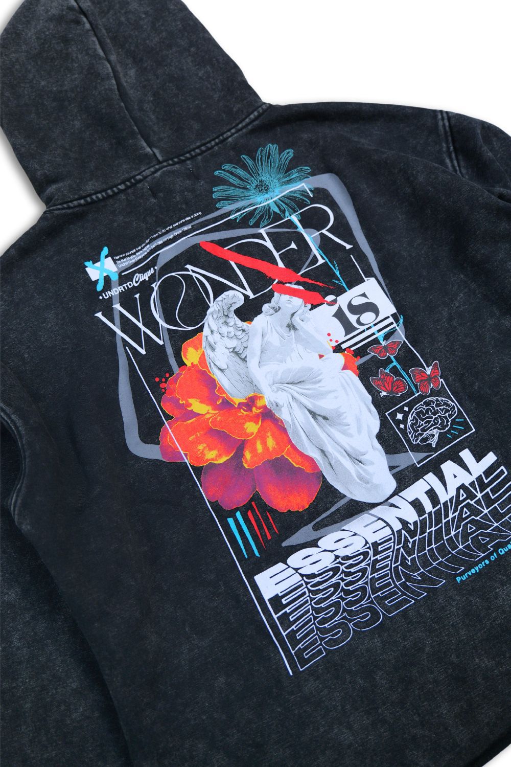 Wonder Is Essential Cropped Graphic Hoodie - Black