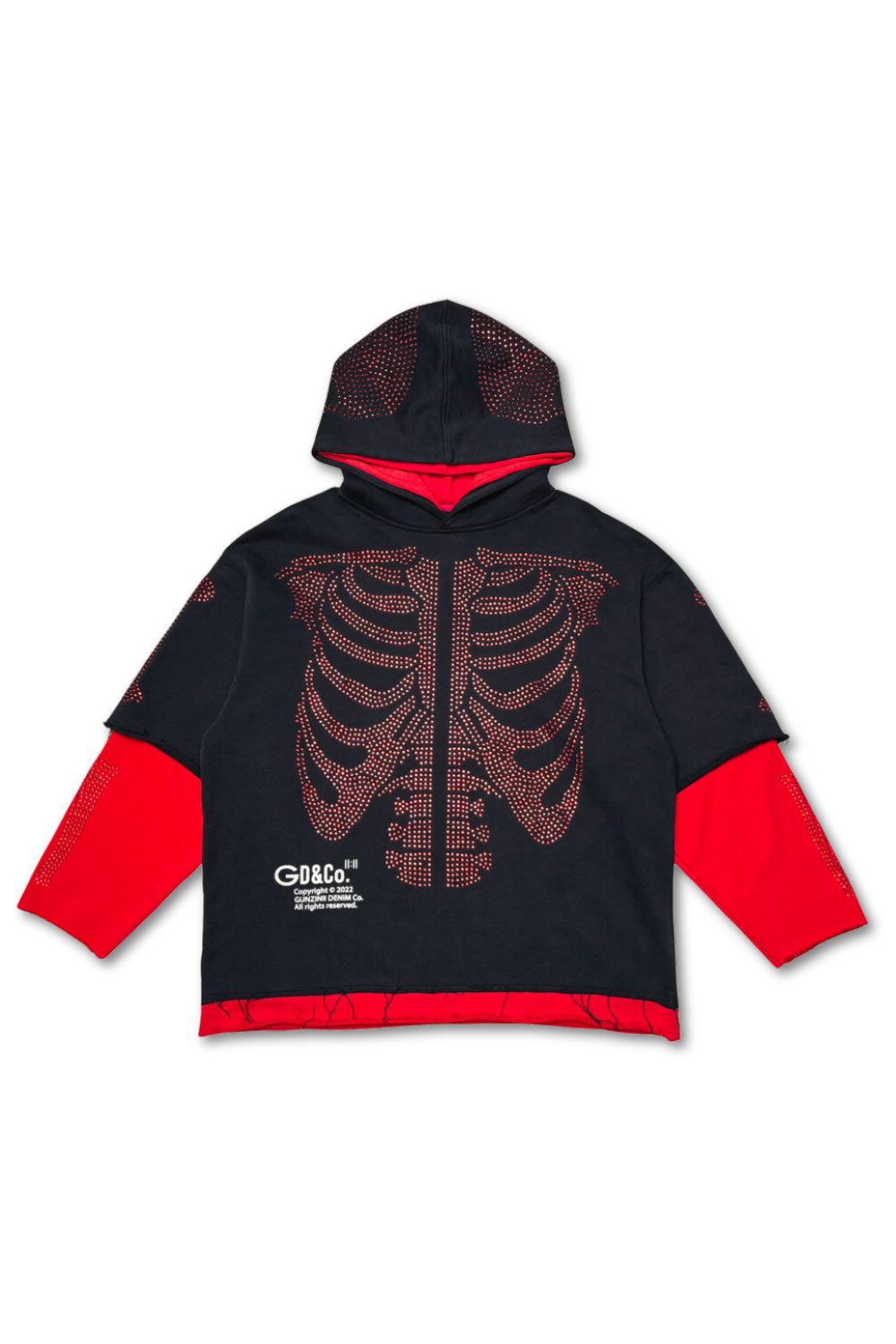 Gunzinii -Rhinestone Skeleton Cropped Hoodie