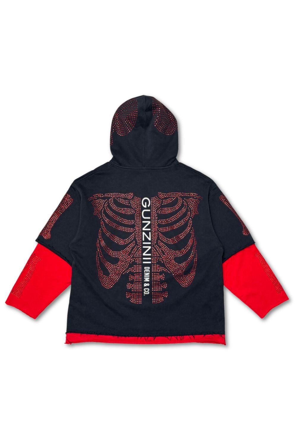 Gunzinii -Rhinestone Skeleton Cropped Hoodie