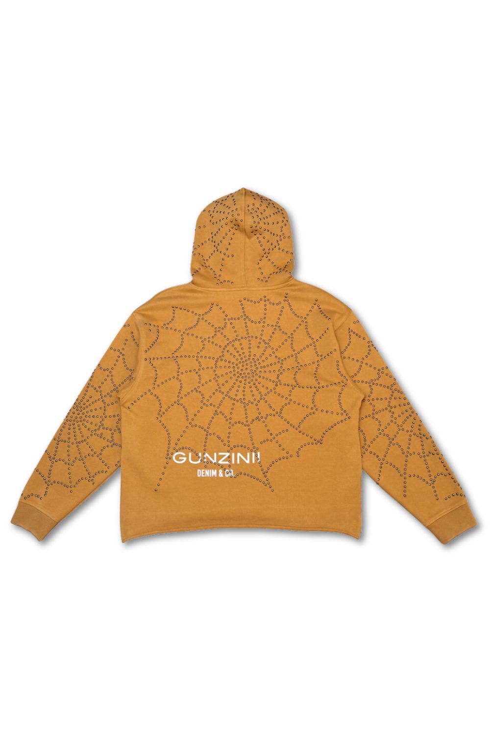 Gunzinii -Embellished Spider Web Cropped Hoodie - Tan 