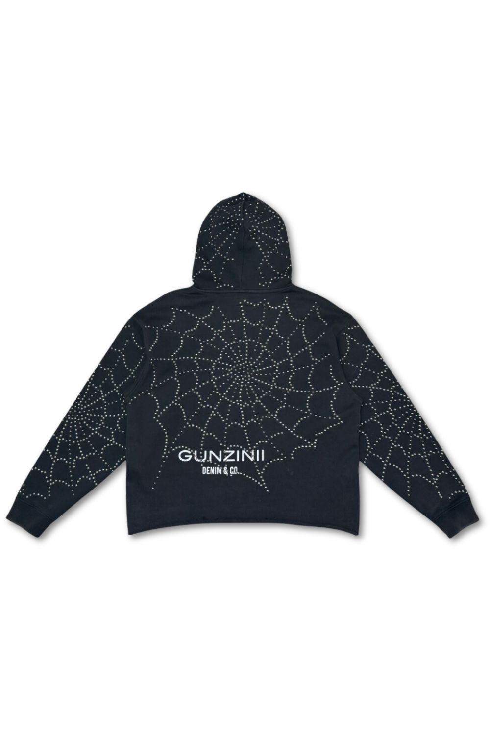 Gunzinii -Embellished Spider Web Cropped Hoodie - Black