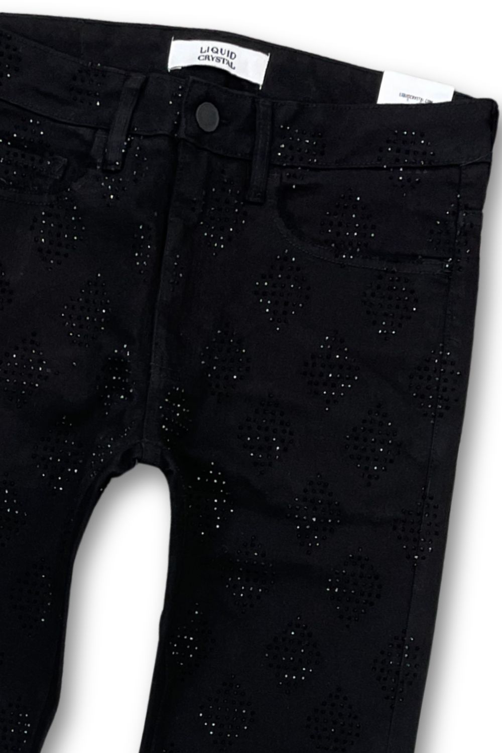 Liquid Crystal Rhinestone Stacked Jeans - Jet Black