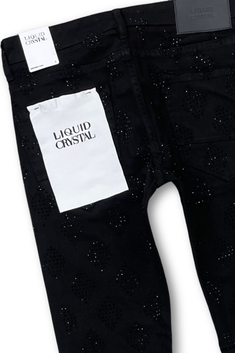 Liquid Crystal Rhinestone Stacked Jeans - Jet Black