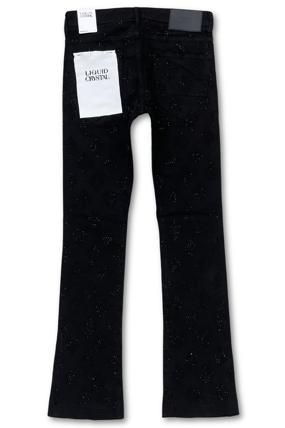 Liquid Crystal Rhinestone Stacked Jeans - Jet Black