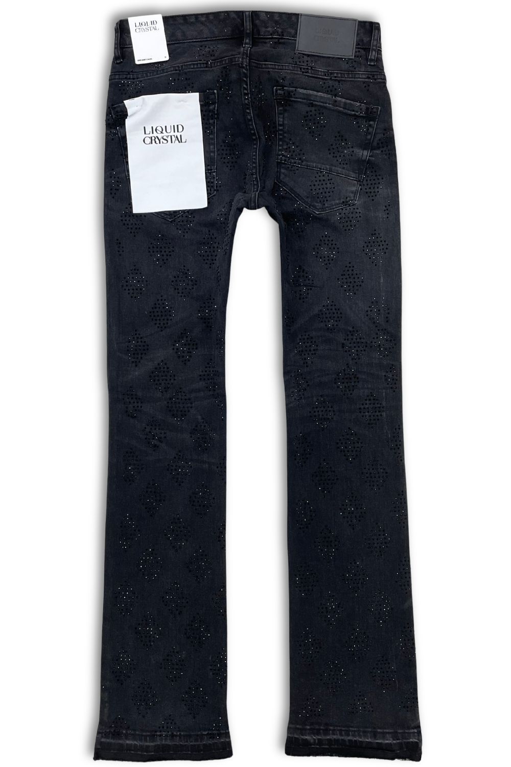 Liquid Crystal Rhinestone Stacked Jeans - Black Shadow