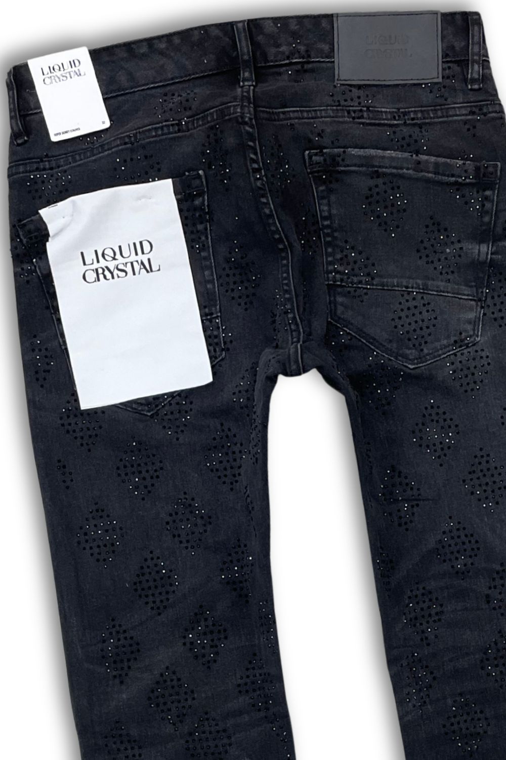Liquid Crystal Rhinestone Stacked Jeans - Black Shadow