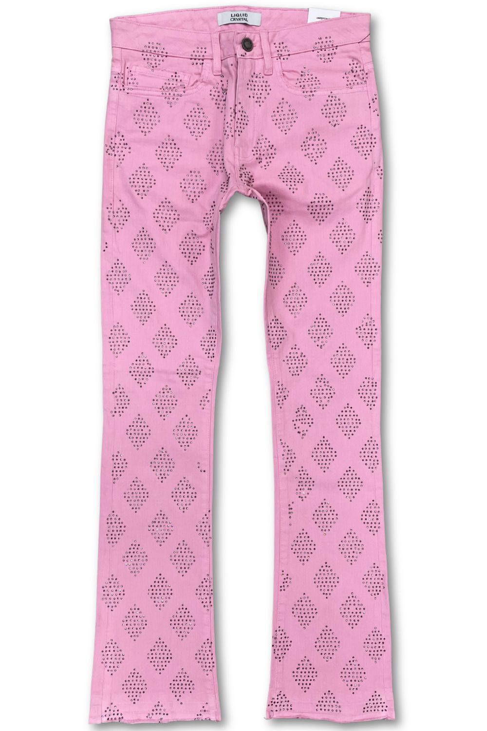 Liquid Crystal Rhinestone Stacked Jeans - Pink