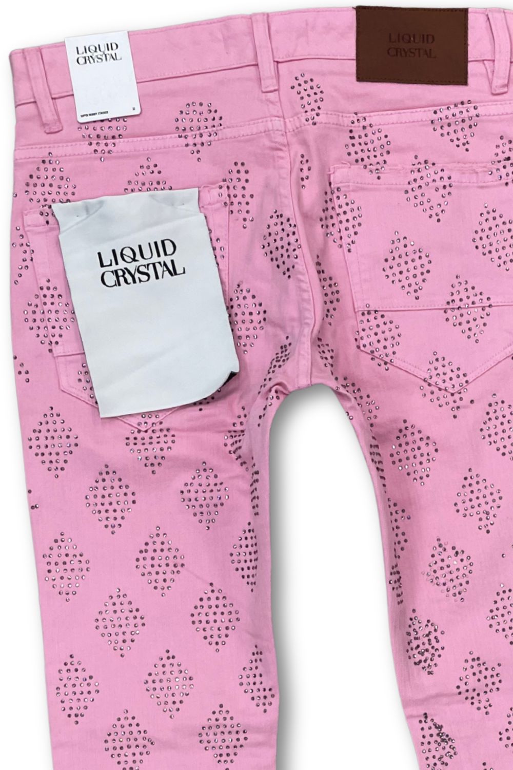 Liquid Crystal Rhinestone Stacked Jeans - Pink