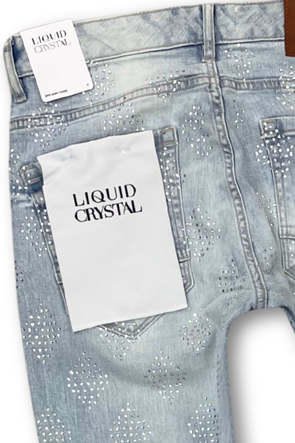 Liquid Crystal Rhinestone Stacked Jeans - Ice Blue