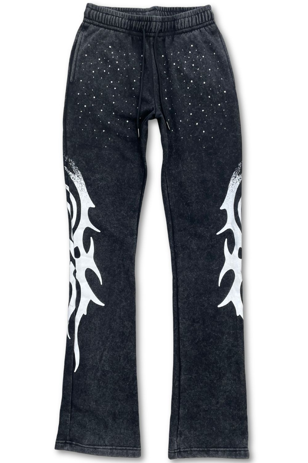 Women’s Red Fox Embellished Rhinestone Stacked Sweatsuit - Black