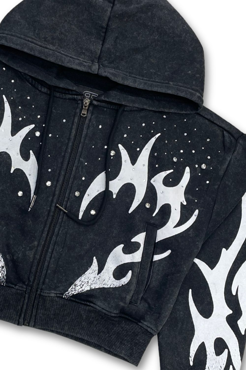 Women’s Red Fox Embellished Rhinestone Stacked Sweatsuit - Black