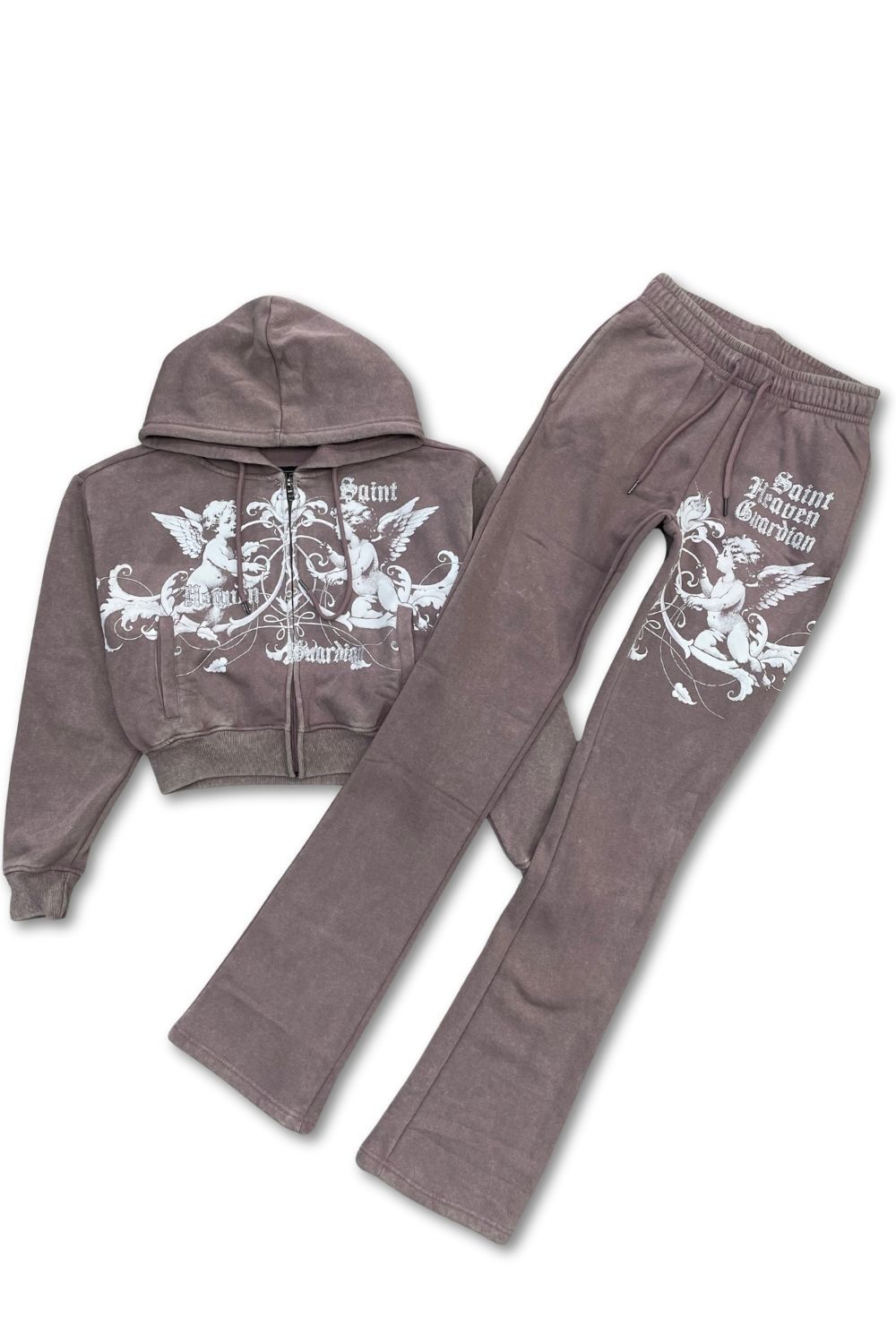 Women’s Red Fox Saint Heaven Guardian Rhinestone Stacked Sweatsuit - Light Purple