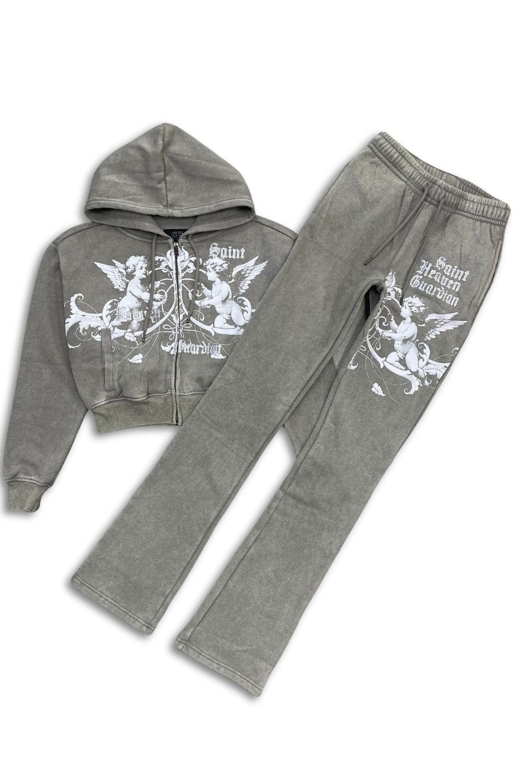 Women’s Red Fox Saint Heaven Guardian Rhinestone Stacked Sweatsuit - Stone