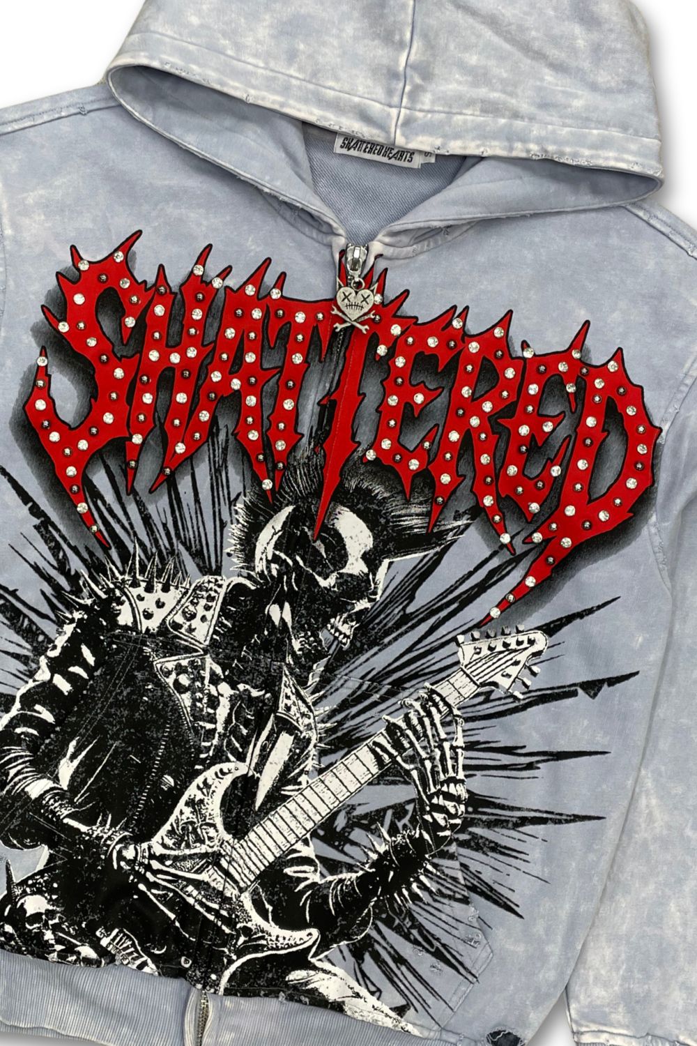 Shattered Hearts Rockstar Studded Zip-Up Hoodie