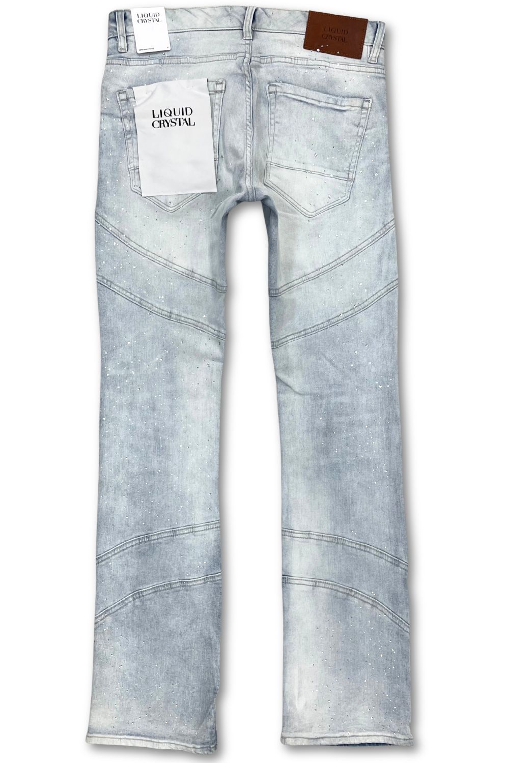 Liquid Crystal Rhinestone Stacked Jeans - Iced White