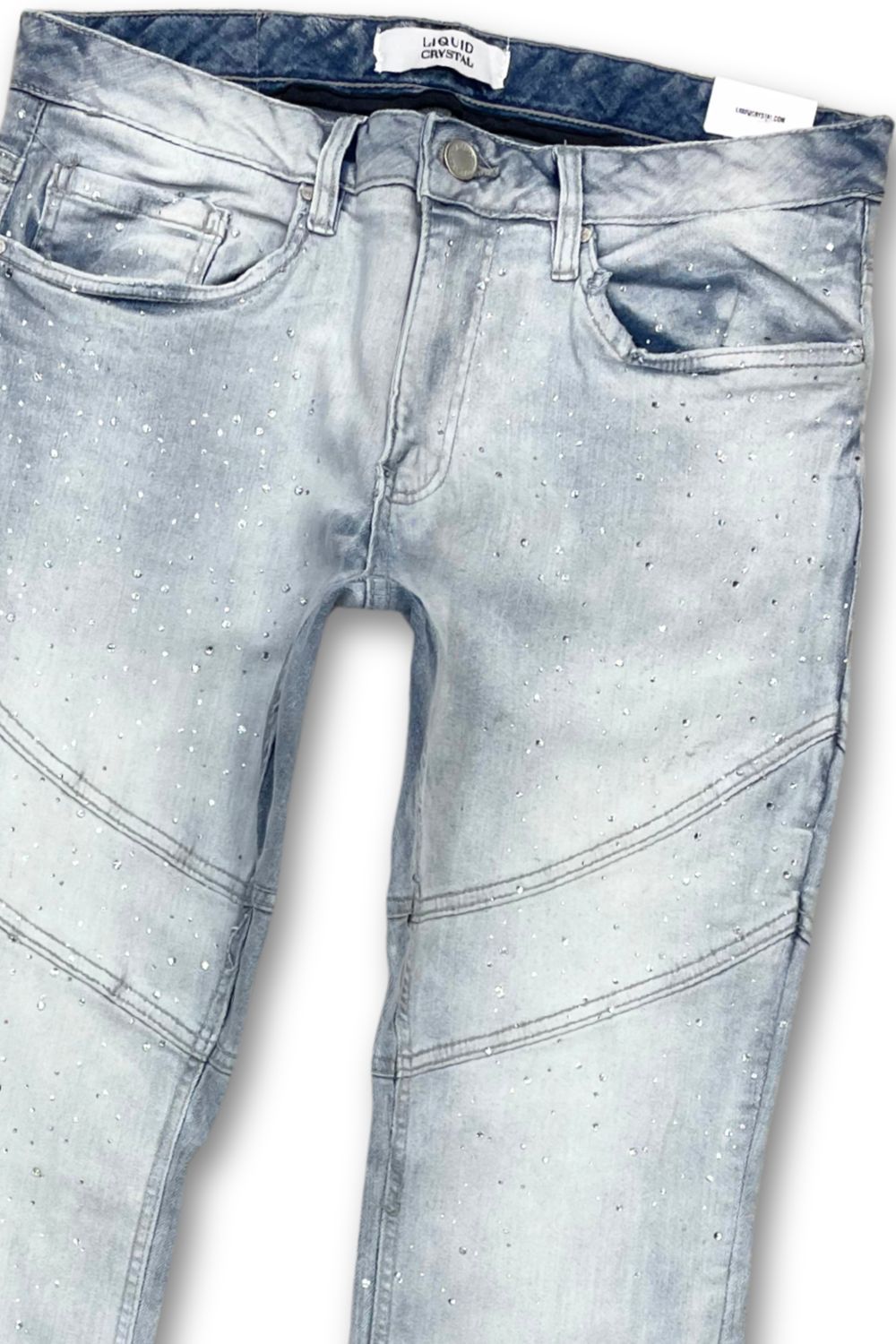 Liquid Crystal Rhinestone Stacked Jeans - Iced White