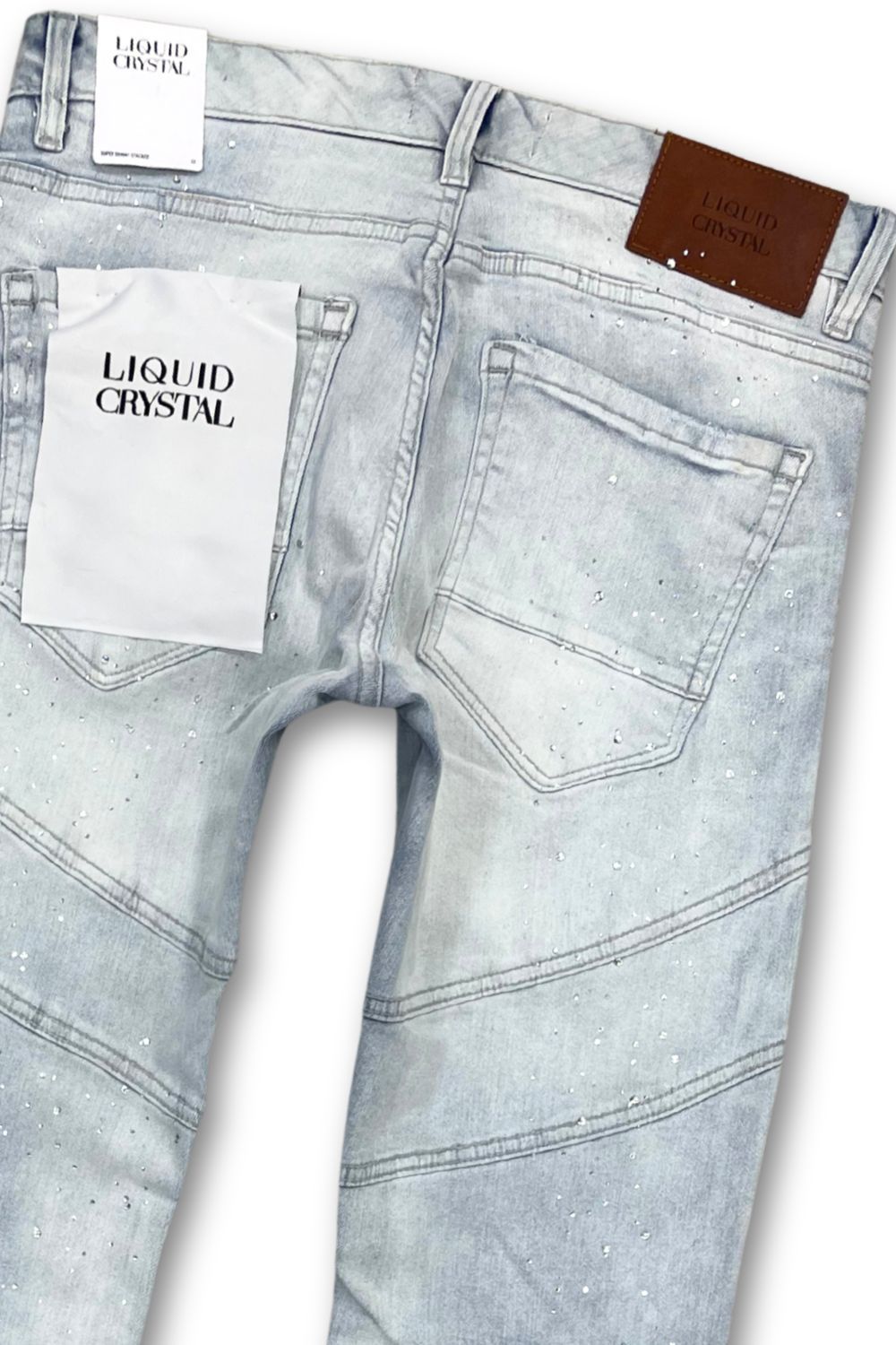 Liquid Crystal Rhinestone Stacked Jeans - Iced White
