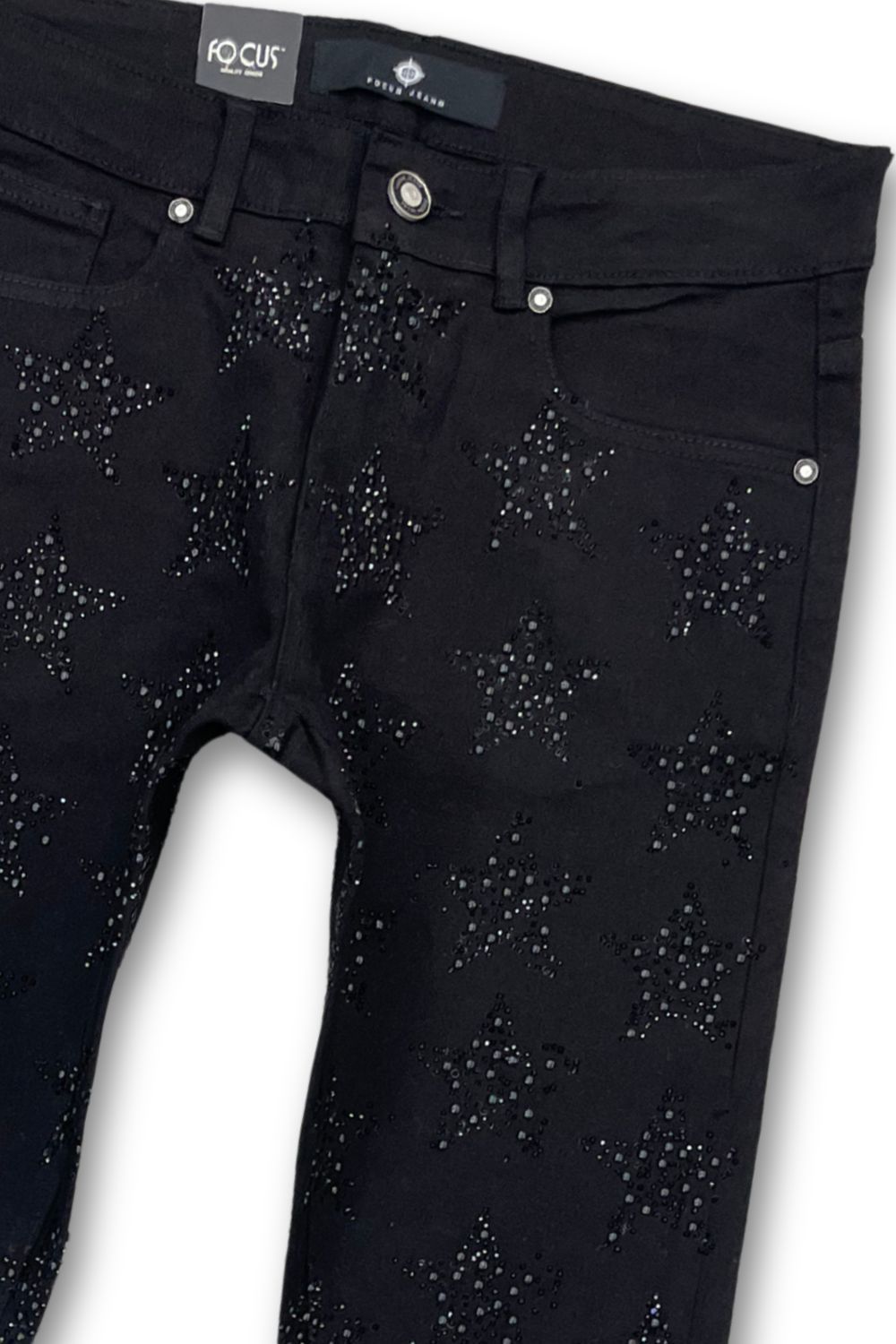 Focus Rhinestone Stars Stacked Jeans - Black